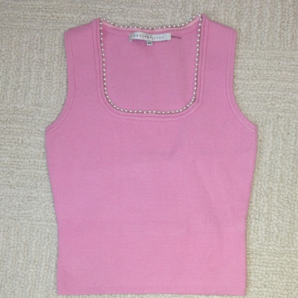 Endless Rose Pink Tank Top with Pearl Accents